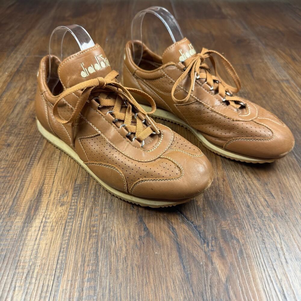 Diadora Leather Sneakers Brown Retro Running Shoes Mens 7.5 Heritage Style